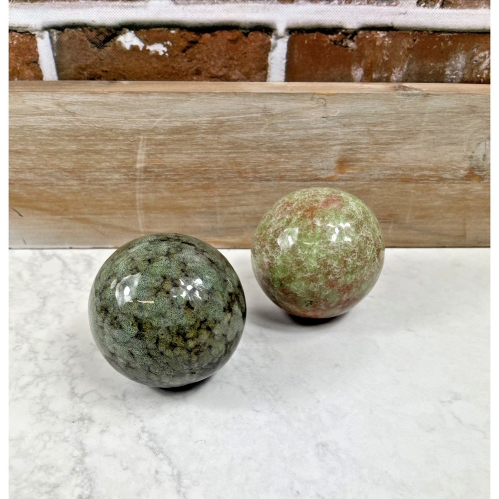 Lot of 2 Stone Spheres Natural Polished Balls 3" 21 oz., 2.5" 18 oz.